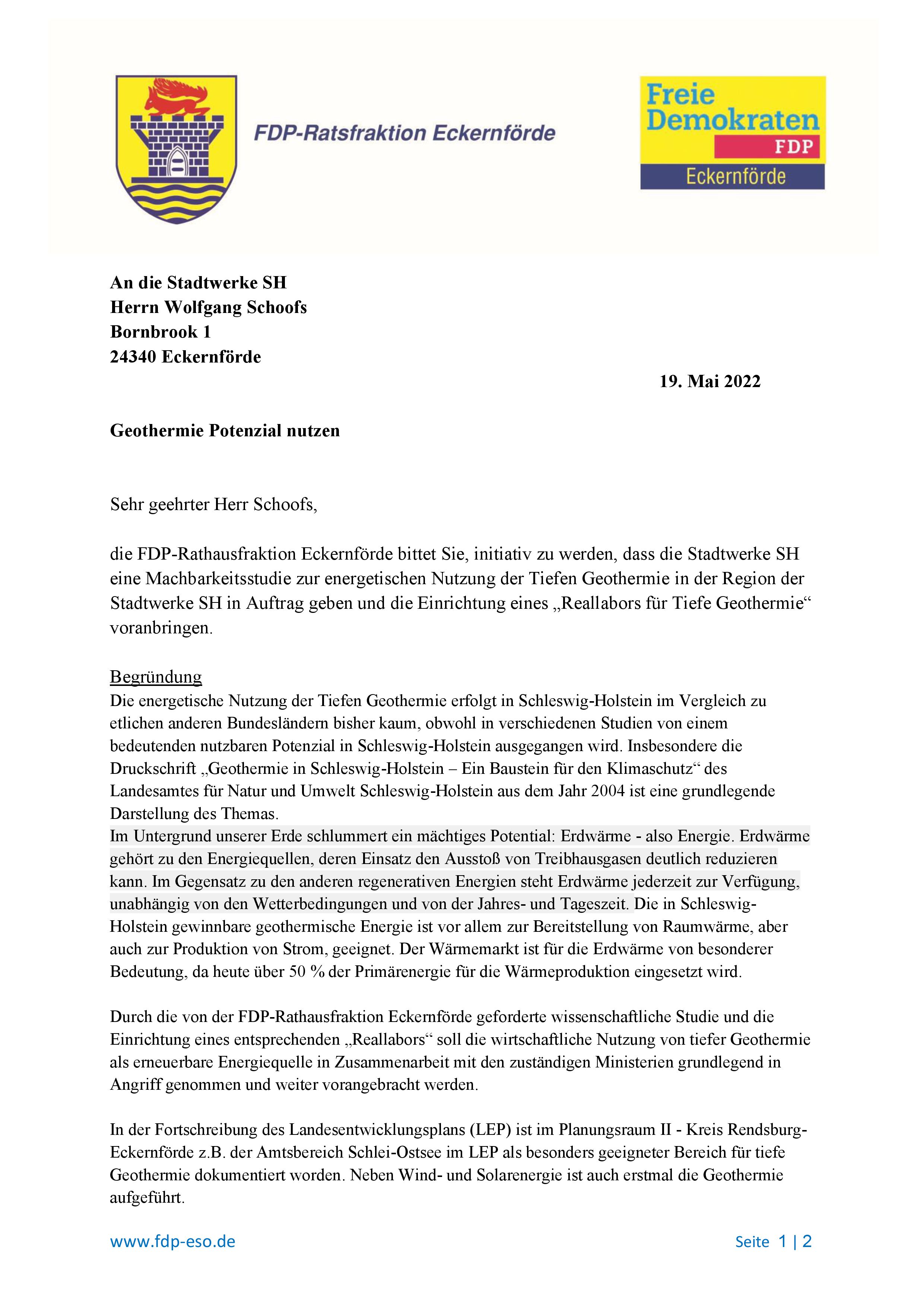 Geothermie FDP Antrag Eckernförde